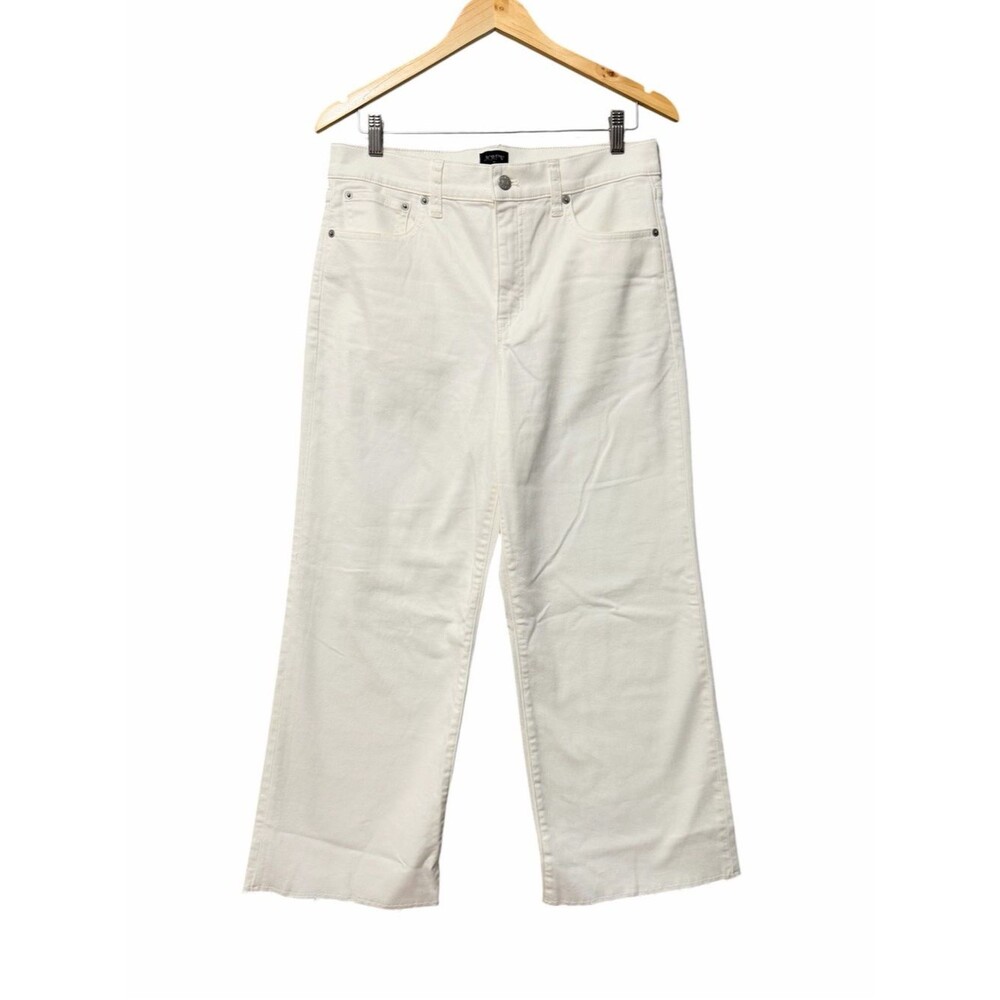 J. Crew Women's Wide Leg Crop Jeans Size 29 White High Rise Raw Hem Ankle